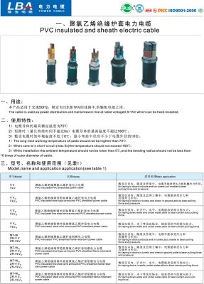 聚氯乙烯絕緣和護(hù)套電力電纜